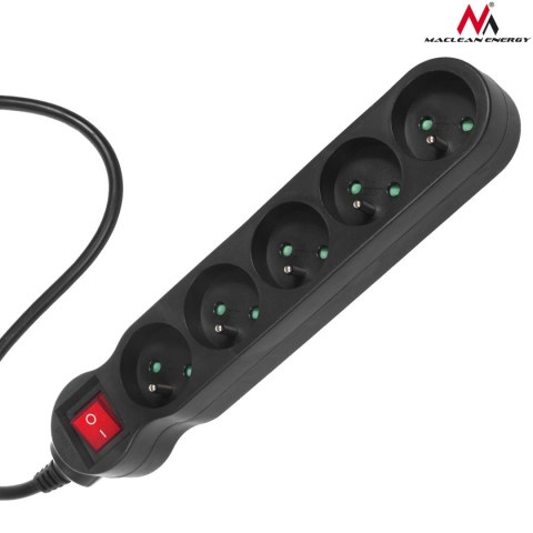 Listwa zasilająca Maclean, przedłużacz 5 gniazd, z wyłącznikiem, czarny, 2300W, 3m, MCE184 Listwa zasilająca Maclean, przedłużacz 5 gniazd, z wyłącznikiem, czarny, 2300W, 3m, MCE184