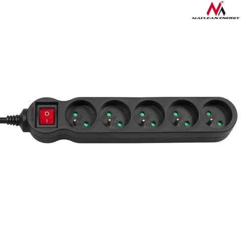 Listwa zasilająca Maclean, przedłużacz 5 gniazd, z wyłącznikiem, czarny, 2300W, 3m, MCE184 Listwa zasilająca Maclean, przedłużacz 5 gniazd, z wyłącznikiem, czarny, 2300W, 3m, MCE184