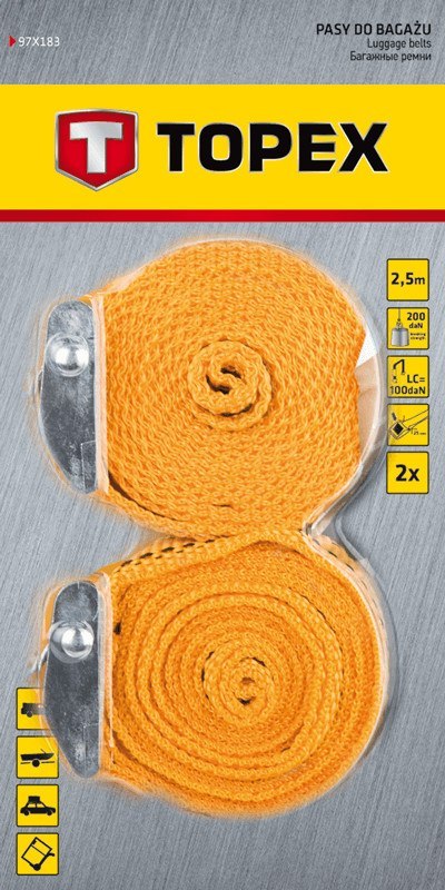 Pasy do bagażu 2.5 m x 25 mm, 2 szt. Pasy do bagażu 2.5 m x 25 mm, 2 szt.