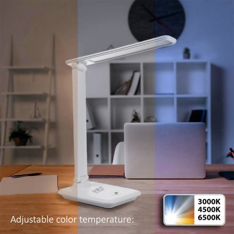 Lampka biurkowa LED Maclean, max. 9W, 220-240V AC, możliwość zmiany barwy, ściemnialna, ładowarka bezprz., 450lm, MCE616 W Lampka biurkowa LED Maclean, max. 9W, 220-240V AC, możliwość zmiany barwy, ściemnialna, ładowarka bezprz., 450lm, MCE616 W