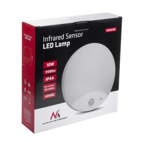 Lampa LED z czujnikiem ruchu Maclean, na podczerwień, kolor biały, 10W, IP44, barwa naturalna biała (4000K), 900lm, MCE357 W Lampa LED z czujnikiem ruchu Maclean, na podczerwień, kolor biały, 10W, IP44, barwa naturalna biała (4000K), 900lm, MCE357 W