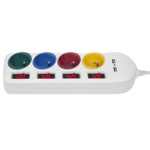 Listwa zasilająca Maclean, przedłużacz 4 gniazda + 2xUSB, z włącznikami, 250VAC/10A, 2.1A 5V, 1.5m, biała, MCE229 W Listwa zasilająca Maclean, przedłużacz 4 gniazda + 2xUSB, z włącznikami, 250VAC/10A, 2.1A 5V, 1.5m, biała, MCE229 W