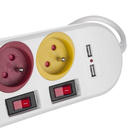 Listwa zasilająca Maclean, przedłużacz 4 gniazda + 2xUSB, z włącznikami, 250VAC/10A, 2.1A 5V, 1.5m, biała, MCE229 W Listwa zasilająca Maclean, przedłużacz 4 gniazda + 2xUSB, z włącznikami, 250VAC/10A, 2.1A 5V, 1.5m, biała, MCE229 W