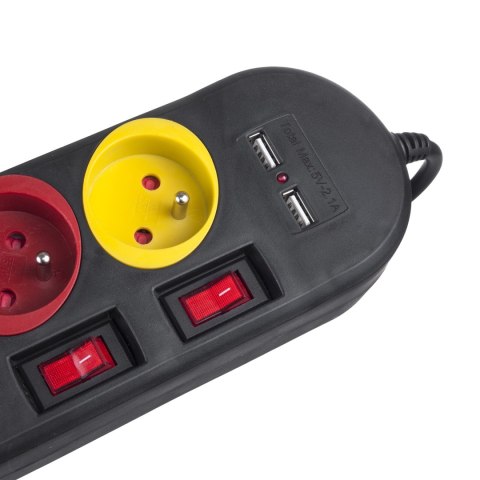 Listwa zasilająca Maclean, przedłużacz 4 gniazda + 2xUSB, z włącznikami, 250VAC/10A, 2.1A 5V, 1.5m, czarna, MCE229 B Listwa zasilająca Maclean, przedłużacz 4 gniazda + 2xUSB, z włącznikami, 250VAC/10A, 2.1A 5V, 1.5m, czarna, MCE229 B