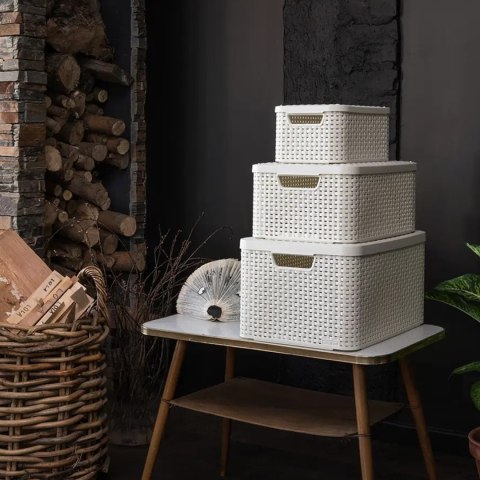 Koszyk z pokrywą Curver Rattan Style S jasny szary Koszyk z pokrywą Curver Rattan Style S jasny szary