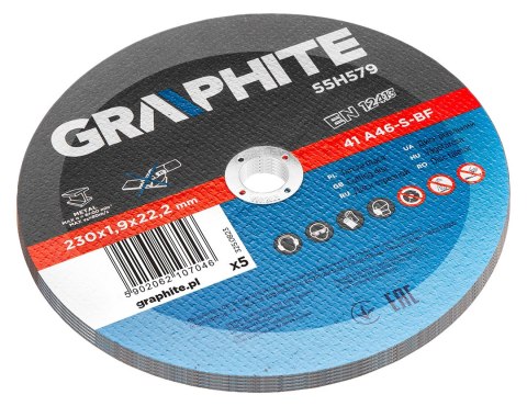 Tarcze tnące do metalu 230 x 1.9 x 22.2 mm, 41 A46-S-BF, 5 sztuk folia Tarcze tnące do metalu 230 x 1.9 x 22.2 mm, 41 A46-S-BF, 5 sztuk folia