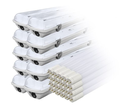 Zestaw: 10x oprawa hermetyczna lampa led ip65 + 20x świetlówka led 120cm 18w t8 4000k g13 neutralna