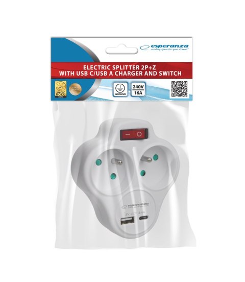 ELK311W Esperanza rozgałęźnik elektr. 2 gn. usb-c usb-a wł. biały ELK311W Esperanza rozgałęźnik elektr. 2 gn. usb-c usb-a wł. biały
