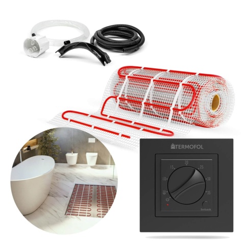 2,5m2 Zestaw mata grzewcza z termoregulatorem TF-H3 Black (czarny) 2,5m2 Zestaw mata grzewcza z termoregulatorem TF-H3 Black (czarny)