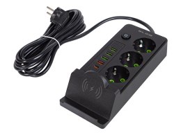 98-237# Przedłużacz sieciowy ps-350u 3-gniazda 4xusb+usb-pd 3m czarny 3x1mm