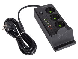 98-237# Przedłużacz sieciowy ps-350u 3-gniazda 4xusb+usb-pd 3m czarny 3x1mm