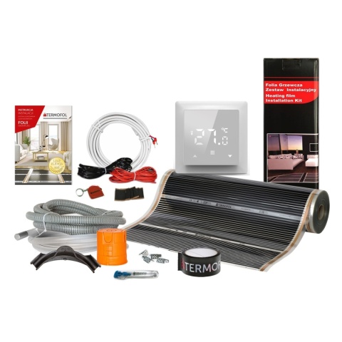 2m2 - Zestaw folii o szerokości 50 cm mocy 140W/m2 z akcesoriami z termoregulatorem TF-H6 White 2m2 - Zestaw folii o szerokości 50 cm mocy 140W/m2 z akcesoriami z termoregulatorem TF-H6 White