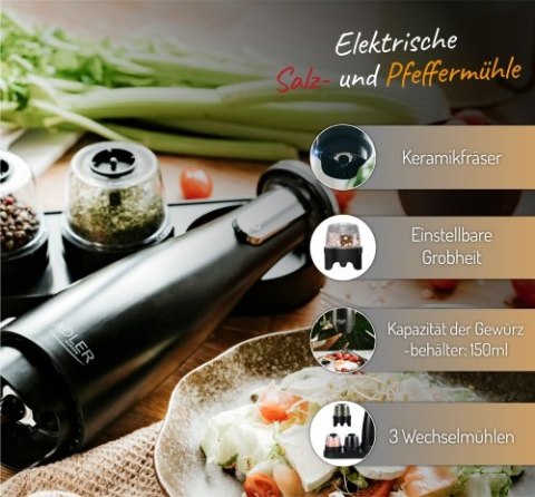 AD 4449 black Młynek do przypraw, soli i pieprzu - zestaw 3 młynków - usb AD 4449 black Młynek do przypraw, soli i pieprzu - zestaw 3 młynków - usb