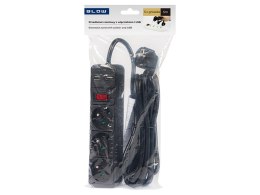 98-776# Przedłużacz sieciowy pr-370wsp/usb 3-gniazda+usb z uziemieniem+wyłącznik 5m czarny 3x1,5mm