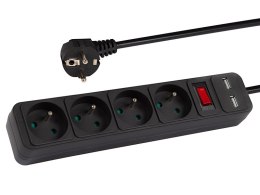 98-778# Przedłużacz sieciowy pr-470wsp/usb 4-gniazda+usb z uziemieniem+wyłącznik 3m czarny 3x1,5mm