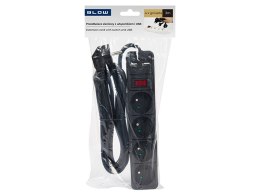 98-778# Przedłużacz sieciowy pr-470wsp/usb 4-gniazda+usb z uziemieniem+wyłącznik 3m czarny 3x1,5mm