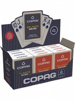 Karty poker 100% plastik pkj. talia czerwona, duży index w 2 rogach