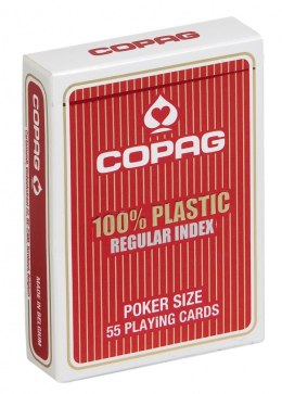 Karty poker 100% plastik pkj. talia czerwona, duży index w 2 rogach