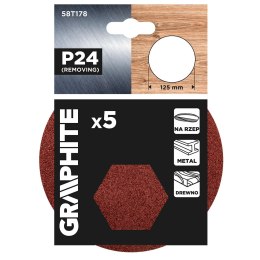 Krążki ścierne na rzep 125 mm, P24, 5 szt., bez otworów