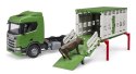 Pojazd scania super 560r kontener z figurką krowy