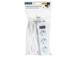 98-780# Przedłużacz sieciowy pr-370wsp/usb 3-gniazda+usb z uziemieniem+wyłącznik 1,5m biały 3x1,5mm