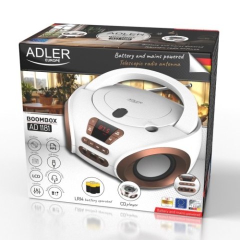 AD 1181 white copper Radio boombox cd-mp3 | usb | fm radio | aux | gniazdo słuchawkowe AD 1181 white copper Radio boombox cd-mp3 | usb | fm radio | aux | gniazdo słuchawkowe