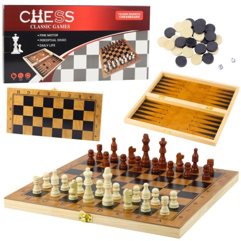 Klasyczna Gra Logiczna 3w1 Szachy Warcaby Backgammon Drewniane Klasyczna Gra Logiczna 3w1 Szachy Warcaby Backgammon Drewniane