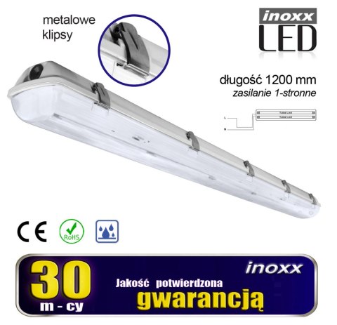 Zestaw: 2x oprawa hermetyczna lampa led ip65 1-stronna+ 4x świetlówka led 120cm 18w t8 6000k 1-stronna zimna Zestaw: 2x oprawa hermetyczna lampa led ip65 1-stronna+ 4x świetlówka led 120cm 18w t8 6000k 1-stronna zimna