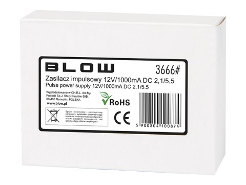 3666# Zasilacz impulsowy 12v/1000ma dc 2.1/5.5 (+) do kamer 3666# Zasilacz impulsowy 12v/1000ma dc 2.1/5.5 (+) do kamer
