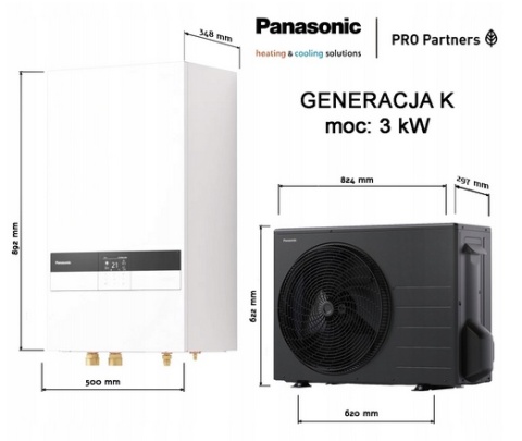 3kW Panasonic seria K 1 fazowa Pompa Ciepła KIT-WC03K3E5 WH-SDC0309K3E5 WH-UDZ03KE5 HIGH-PERFORMANCE