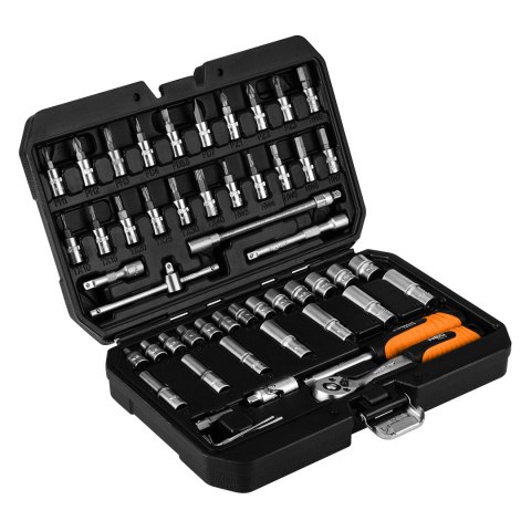 Zestaw kluczy nasadowych 1/4", 55 szt., satynowy