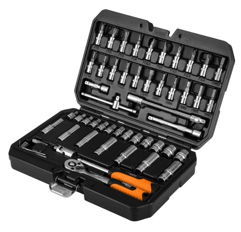 Zestaw kluczy nasadowych 1/4", 55 szt., satynowy Zestaw kluczy nasadowych 1/4", 55 szt., satynowy