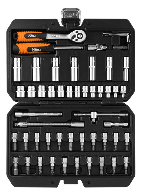 Zestaw kluczy nasadowych 1/4", 55 szt., satynowy Zestaw kluczy nasadowych 1/4", 55 szt., satynowy