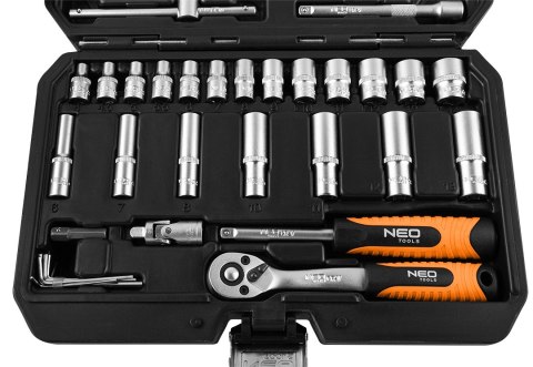 Zestaw kluczy nasadowych 1/4", 55 szt., satynowy Zestaw kluczy nasadowych 1/4", 55 szt., satynowy
