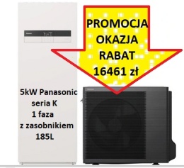 5kW Panasonic seria K 1 faza z zasobnikiem 185L Pompa ciepła ALL IN ONE SPLIT KIT-ADC05K3E5 WH-ADC0309K3E5 WH-UDZ05KE5