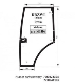 Szyba drzwi lewa gięta zielona Renault 77 000 733 247 700 000 000