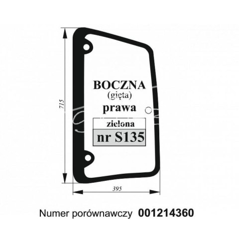 Szyba boczna Deutz-Fahr Lamborgini Same prawa gięta zielona Szyba boczna Deutz-Fahr Lamborgini Same prawa gięta zielona