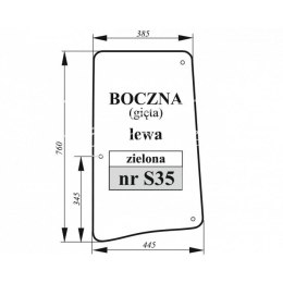 Szyba boczna lewa John Deere gięta zielona