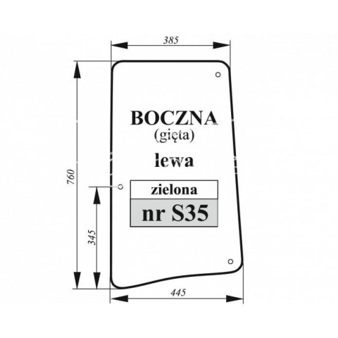 Szyba boczna lewa John Deere gięta zielona Szyba boczna lewa John Deere gięta zielona