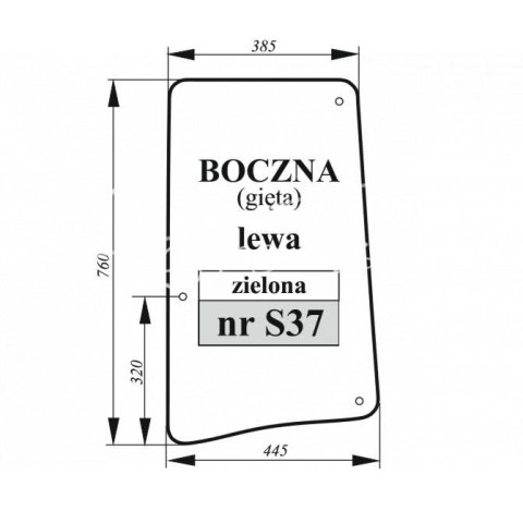 Szyba boczna lewa John Deere gięta zielona Szyba boczna lewa John Deere gięta zielona