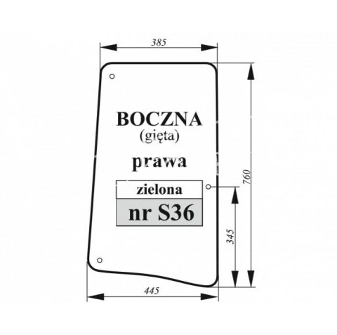 Szyba boczna prawa John Deere gięta zielona Szyba boczna prawa John Deere gięta zielona