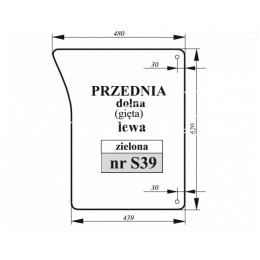 Szyba przednia dolna lewa gięta zielona John Deere