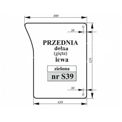 Szyba przednia dolna lewa gięta zielona John Deere Szyba przednia dolna lewa gięta zielona John Deere