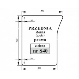 Szyba przednia dolna prawa John Deer gięta zielona