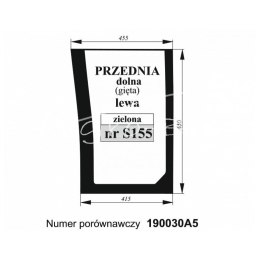 Szyba przednia lewa gięta zielona CASE
