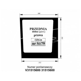 Szyba przednia dolna prawa VALTRA/VALMET zielona gięta