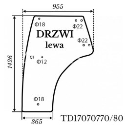 Szyba drzwi lewa zielona Kubota L5040 rozstaw otworów 80mm 884*1426