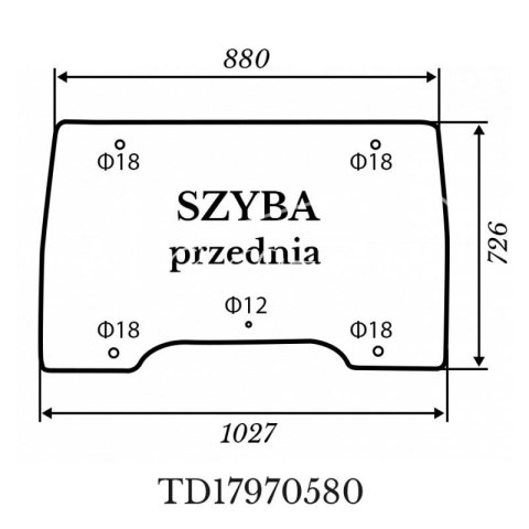 Szyba przednia Kubota L5040 zielona 1027*726mm Szyba przednia Kubota L5040 zielona 1027*726mm