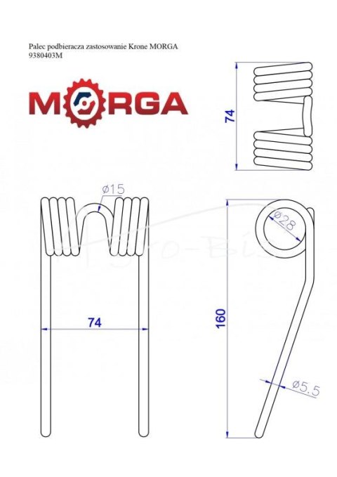 Palec podbieracza Krone 9380403 malowane proszkowo MORGA Palec podbieracza Krone 9380403 malowane proszkowo MORGA