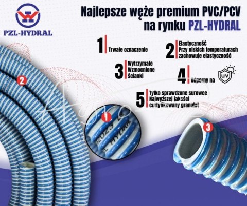 Wąż asenizacyjny PVC/PCV ssawno - tłoczący DN32 ( sprzedawany na krązki 30m ) Premium PZL HYDRAL